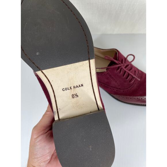 COLE HAAN Skylar Suede Leather Oxfords Size 6.5 Burgundy Wingtip Classic Preppy - Picture 11 of 12